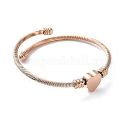 304 Stainless Steel Cuff Bangle with 201 Stainless Steel Heart Beaded&nbsp;BJEW-Z014-01RG
