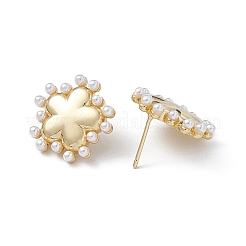 Long-Lasting Plated Brass Stud Earrings with Plastic Pearl for Women&nbsp;EJEW-A088-01G