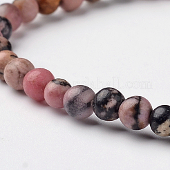 Natural Rhodonite Round Bead Stretch Bracelets&nbsp;X-BJEW-L594-B06