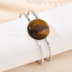 Natural Mixed Gemstone Half Round Brass Hinged Cuff Bangles&nbsp;BJEW-JB14509-02