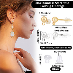 100Pcs 2 Colors 304 Stainless Steel Ball Stud Earring Post&nbsp;STAS-BBC0001-78