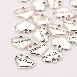 Wedding Theme Antique Silver Tone Tibetan Style Heart with Ring Bearer Rhinestone Charms&nbsp;TIBEP-N005-15A