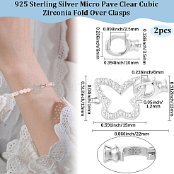 2Pcs 925 Sterling Silver Micro Pave Clear Cubic Zirconia Fold Over Clasps&nbsp;STER-BBC0008-47