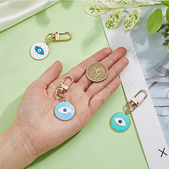 3Pcs 3 Colors Flat Round with Evil Eye Alloy Enamel Pendant Decoration&nbsp;KEYC-DC0001-23