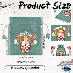 6Pcs 6 Colors 3D Floral Embroidery Polyester Drawstring Bags&nbsp;ABAG-PH0001-90