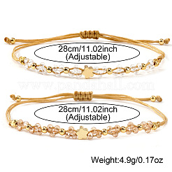 2Pcs Brass & Glass Beads Braided Bead Bracelets for Women&nbsp;IU7406-1