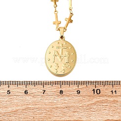 201 Stainless Steel Miraculous Medal Virgin Pendant Cross Link Chain Necklaces&nbsp;NJEW-S440-13G