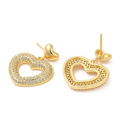 Rack Plating Brass Heart Dangle Stud Earrings with Cubic Zirconia&nbsp;EJEW-D064-08G