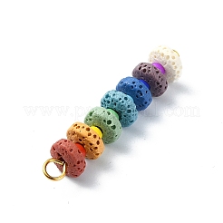Chakra Natural Lava Rock Dyed Flat Round Connector Charms&nbsp;PALLOY-JF02532-02