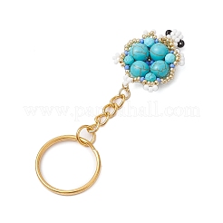 Handmade Glass Seed Beads & Synthetic Turquoise Turtle Pendant Keychain&nbsp;KEYC-MZ00024-02