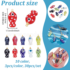 30Pcs Polka Dot & Solid Styles Evil Eye Fish Shaped Glazed Porcelain Pendants&nbsp;PALLOY-GA00052