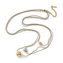 304 Stainless Steel Round Bead Snake Chain 3 Layer Necklaces for Women&nbsp;NJEW-G173-02B-GP