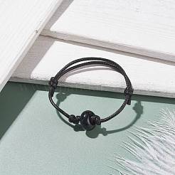 Natural Black Agate(Dyed & Heated) Disc Beaded Cord Bracelet&nbsp;BJEW-JB07686-03
