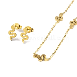 Ion Plating(IP) Snake 304 Stainless Steel Stud Earrings & Necklaces Sets for Women Men&nbsp;SJEW-M100-04G