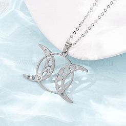 304 Stainless Steel Triple Moon Pendant Cable Chain Necklaces for Men Women&nbsp;NJEW-K308-01D-P
