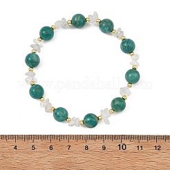 Natural Amazonite & Quartz Crystal & Brass Spacer Beads Beaded Stretch Bracelets for Women&nbsp;BJEW-JB14077