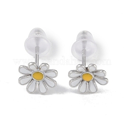 Anti-Tarnish Enamel Daisy Rhodium Plated 999 Fine Silver Stud Earrings for Women&nbsp;EJEW-S215-12P
