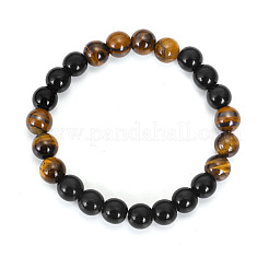 Black Obsidian & Tiger Eye Round Beaded Stretch Bracelets for Men Women&nbsp;FS-WG54ED5-01