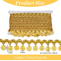 Polyester Braided Metallic Lace Trim with Metal Flat Round Tassel&nbsp;OCOR-WH0082-537B