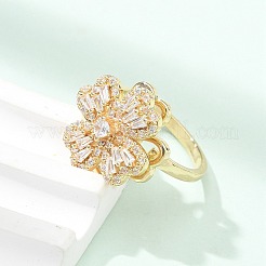 Clover Rotatable Open Cuff Rings for Women&nbsp;RJEW-R007-02G