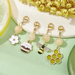 Bee & Honeycomb & Flower & Honey Jar Alloy Enamel Pendant Decorations&nbsp;HJEW-JM01601