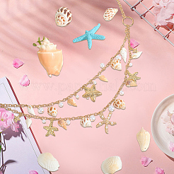 1Pc Starfish Shell Alloy & Resin & Natural Shell Double Layer Tassel Summer Beach Waist Chains for Sexy Bikini&nbsp;AJEW-CY0001-94