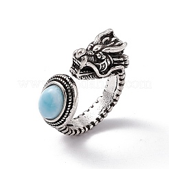 Dragon Head Natural Larimar Cuff Rings&nbsp;RJEW-G273-03AS-01