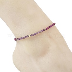 Natural Pearl Rice & Faceted Round Natural Amethyst & Ruby & Rhodonite Beaded Anklets&nbsp;AJEW-AN00837