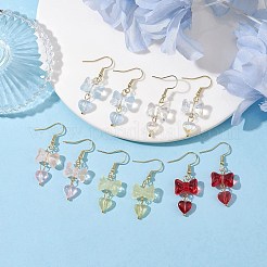 Bowknot with Heart Glass Dangle Earrings&nbsp;EJEW-JE05647