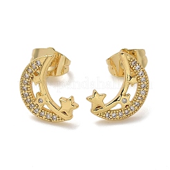 Brass Micro Pave Clear Cubic Zirconia Stud Earrings&nbsp;EJEW-D305-21G-02
