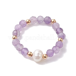 3Pcs Natural Lapis Lazuli/Garnet/Amethyst with Plastic Pearl with Glass Braided Beaded Finger Rings&nbsp;RJEW-JR00671