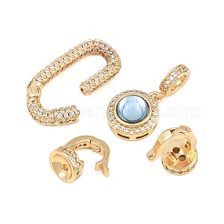 Flat Round Brass Micro Pave Cubic Zirconia Fold Over Clasps&nbsp;KK-U059-62G