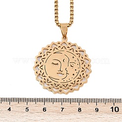 201 Stainless Steel Hollow Moon Star Flower Pendant Necklaces for Women&nbsp;LS-NJEW-K283-35G