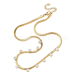 304 Stainless Steel Flat Snake Chain Necklaces with Square Cubic Zirconia&nbsp;NJEW-P355-02G-01