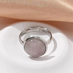 Half Round Natural Rose Quartz Finger Rings&nbsp;RJEW-M062-01P-17
