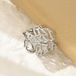 304 Stainless Steel Hollow Wide Cuff Rings for Women&nbsp;RJEW-G338-24P
