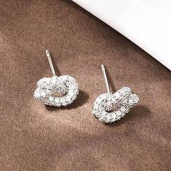 knot Brass Micro Pave Cubic Zirconia Stud Earrings&nbsp;EJEW-C174-01P-06