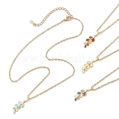 Leaf 304 Stainless Steel Enamel Pendant Cable Chain Necklaces for Women&nbsp;NJEW-JN05139
