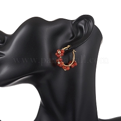 3 Pairs Flower Brass Natural Gemstone Hoop Earrings&nbsp;EJEW-TA00781