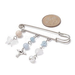Natural Mixed Gemstone & Butterfly Charms Safety Pin Brooch&nbsp;JEWB-BR00101