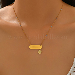 Spring Summer White Daisy Long Oval Stainless Steel Enamel Pendant Necklaces for Women&nbsp;QJ9119-2