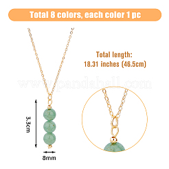 8Pcs 8 Style Natural Mixed Gemstone Round Beaded Pendant Necklaces Set with Iron Cable Chains&nbsp;NJEW-AB00025