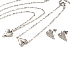 Non-Tarnish Heart 304 Stainless Steel Pendant Necklaces & Bracelets & Stud Earrings Sets for Women&nbsp;SJEW-C004-05P