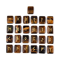 25Pcs Rectangle Natural Tiger Eye Rune Stones with Elder Futhark Alphabet Engraved&nbsp;G-T142-35