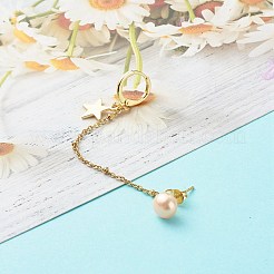 Natural Pearl Brass Crawler Ear Studs Chains&nbsp;EJEW-JE04566-03