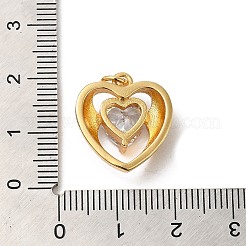 Heart with Wing Rack Plating Brass Clear Cubic Zirconia Pendants&nbsp;KK-K377-20G