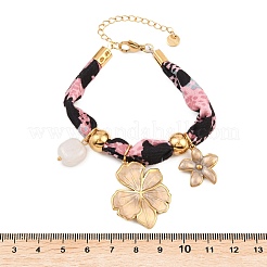 Flower 304 Stainless Steel & Natural Quartz Crystal Charm Bracelets&nbsp;BJEW-P375-01G