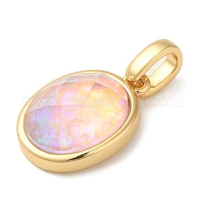 Rack Plating Brass with Synthetic Opal Pendants&nbsp;KK-S370-09G-01-1