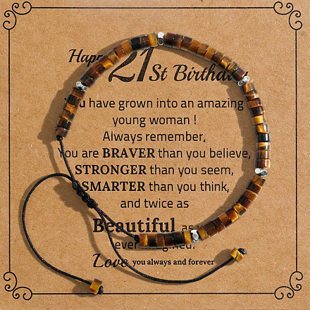 Vintage Beaded Tiger Eye Adjustable Bracelet with Card HM3299-4-1