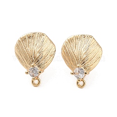 Brass with Clear Cubic Zirconia Stud Earring Findings, Cadmium Free & Nickel Free & Lead Free, Leaf, Real 18K Gold Plated, 15.5x12mm, Hole: 1mm, Pin: 0.7x10.5mm
